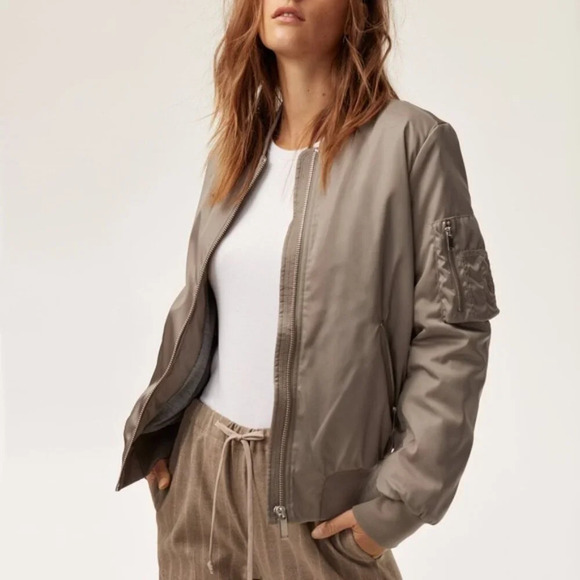 Aritzia The Group Babaton Gilman Classic Bomber Jacket Coat Modern Taupe NWT - Picture 2 of 12